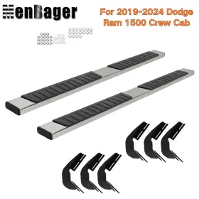 1120392 Aftermarket Black Silver Side Steps Running Boards 6 Inch For 2019-2024 Dodge Ram 1500 Crew Cab