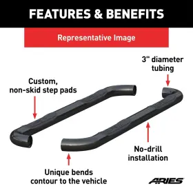 202004 Aries 3 Inch Round Black Steel Side Bars For Select Toyota Tacoma #3