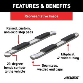 S222008-2 Aries 4 Inch Polished Stainless Oval Side Bars For Select Toyota Tacoma #3