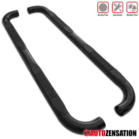 322-siv1915dcbk-016 Autozensation Fit 2019-2024 Chevy Silverado Sierra Double Cab 3 Inch Black Round Side Step Bars