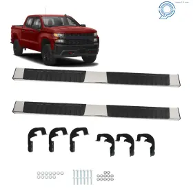 Hp88479 Happy19star For Chevy Silverado 1500 Double Cab 2019-2024 Side Steps Silver Running Boards