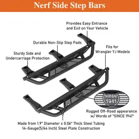 Bxg.1064-s Hooke Road Tubular Side Step Nerf Bars Rocker Guard Sliders For 1987-1995 Jeep Wrangler Yj #2