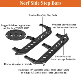 Bxg.1065-s Hooke Road 2pcs Off-road Side Step Nerf Bar Running Board Fit 1987-1995 Jeep Wrangler Yj #2