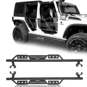 Bxg.2010 Hooke Road Black Wide Drop Side Step Nerf Bars Pads For Jeep Wrangler Jk 2007-2018 4 Door