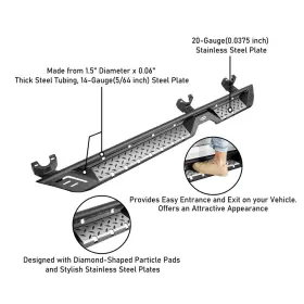 Bxg.2082 Hooke Road 2pcs Steel Side Steps With Non-slip Stainless Plate For Jeep Wrangler Jk 07-18 4dr #2