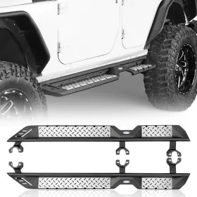 Bxg.2082 Hooke Road 2pcs Steel Side Steps With Non-slip Stainless Plate For Jeep Wrangler Jk 07-18 4dr