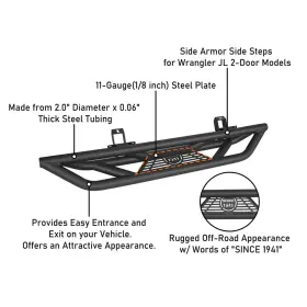 Bxg.3045 Hooke Road 2x Textured Steel Tubular Side Step Nerf Bars For 18-24 Jeep Wrangler Jl/jlu #2