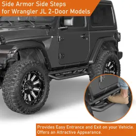 Bxg.3045 Hooke Road 2x Textured Steel Tubular Side Step Nerf Bars For 18-24 Jeep Wrangler Jl/jlu