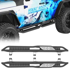 Bxg.3101 Hooke Road Textured Black Two-stair Nerf Side Step Bars Fit 18-26 Jeep Wrangler Jl 4door