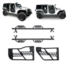 Qp.bxg-021 Hooke Road Qp.bxg-136 Tubular Doors Armor Side Steps Fit Jeep Wrangler Jk 4 Door 07-18
