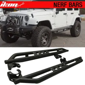 12-b13s0921 Ikon Motorsports Fits 07-18 Jeep Wrangler 4dr Black Side Steps Nerf Bars Running Board - 2pc