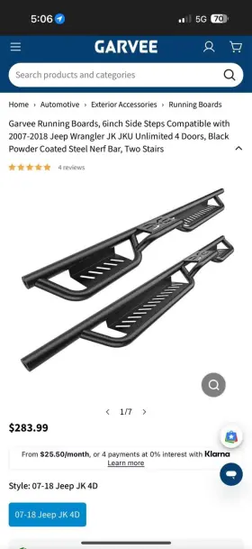 Ceetss-0070 Jeep Garvee Running Boards 6 Side Steps 2007-2018 Wrangler 4 Door Open Box