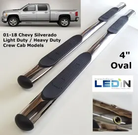 Msxtsb-0022c Ledin 4 Inch Side Step Bar For 01-18 Silverado/sierra 1500 2500 3500 Crew Cab Oval Chrome