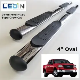 Msxtsb-0028c Ledin 4 Inch Oval Straight Side Step Nerf Bar For 2004-2008 Ford F150 Supercrew Cab Chrome