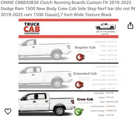 O9-crb830838 Onine Crb830838 Clutch Running Boards Custom Fit 2019-2024 Dodge Ram 1500 New #2