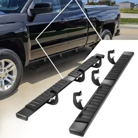 Pm Performotor Pm-86686 Pair 6.3 Inch Black Powder Coated Flat Side Step Bars Running Boards Compatible
