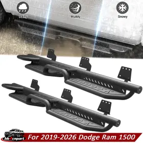 Pofenze Ss-r193-hk Black Steel Running Boards Nerf Bars Side Steps Crew Cab For Ram 1500 2019-2026