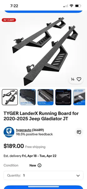 Tg-lx3j82378 Tyger 2020-2025 Jeep Gladiator Side Steps