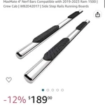 Ram 1500 4 Nerf Bar (2019-2023) (new)(stainless Steel)(maxmate). Fixed Price $120.00.